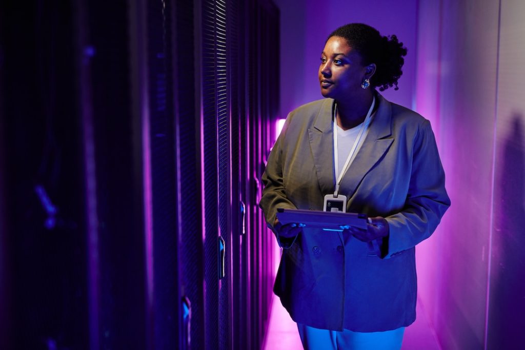 Female System Admin in Neon Light